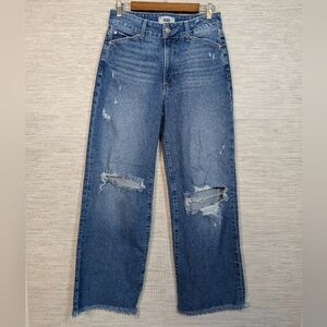Paige Sasha Wide Leg Distressed Frayed Hem Medium Blue Denim Jeans 29